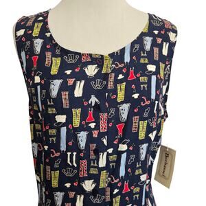 Vintage Deadstock Novelty Print Shirt Dress Maxi Shopping Sewing Women Medium